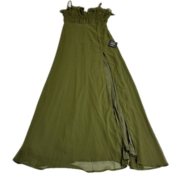 Lulus Dress Womens Medium Green Exemplary Beauty Strappy Ruffle Maxi Slit - Picture 2 of 11